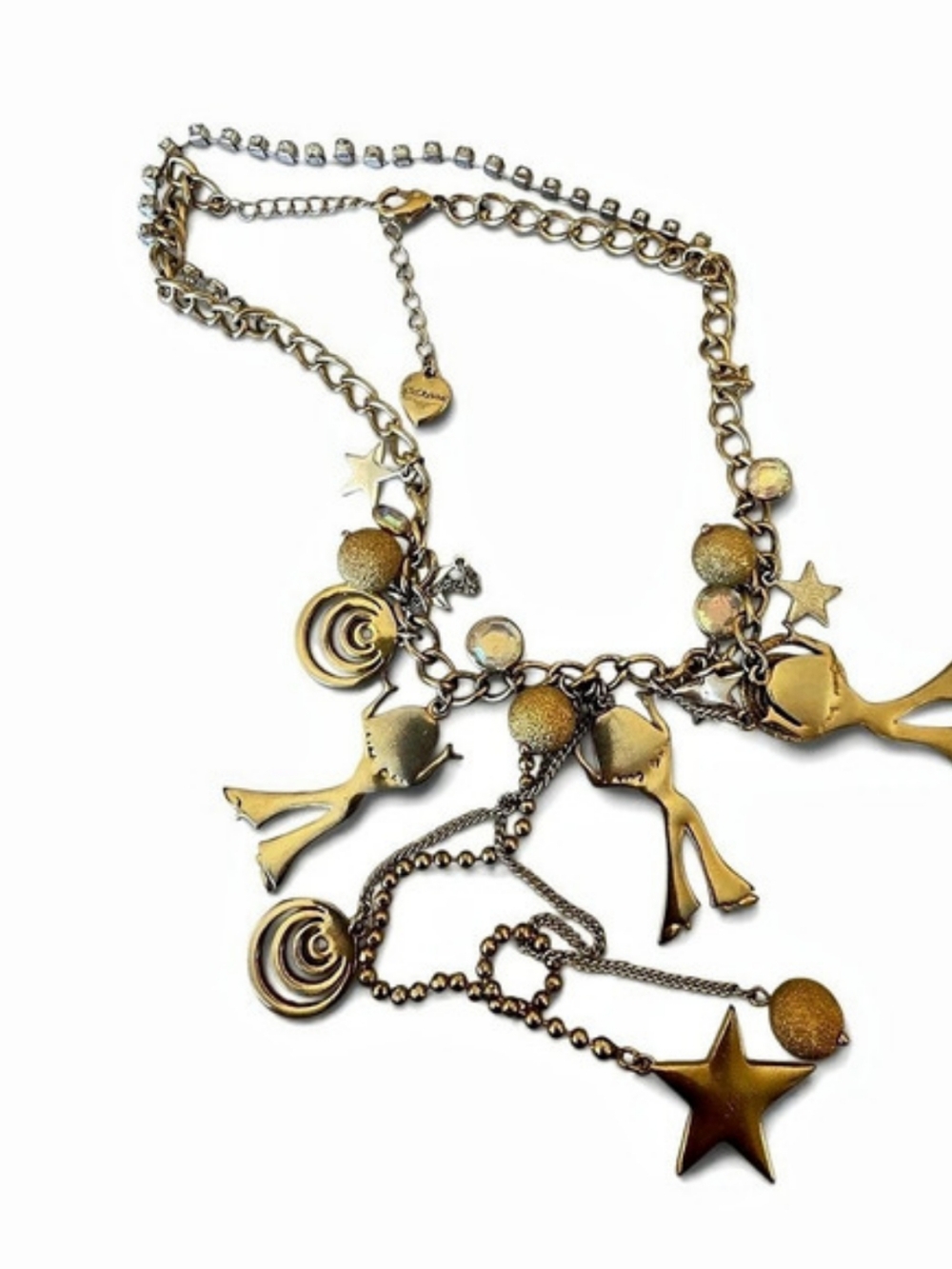 Betsey Johnson Charm Statement Necklace in Gold & Silver Tone
